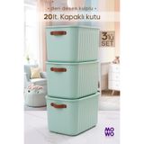 MOWO 3 Adet BigBox Kulplu 20 Lt Mint Renk Dolap Düzenleyici Saklama Kutusu Sepet Organizer Oyuncak kutusu