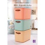 MOWO 3 Adet BigBox Kulplu 20 Lt Mix Renk Dolap Düzenleyici Saklama Kutusu Sepet Organizer Oyuncak kutusu