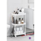 Mowo 3 Katlı Tekerlekli Banyo Rafı, Mutfak Rafı, Havluluk, Deterjanlık Makyaj Organizer - Beyaz