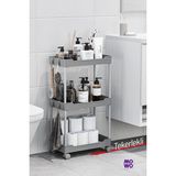 Mowo 3 Katlı Tekerlekli Banyo Rafı, Mutfak Rafı, Havluluk, Deterjanlık Makyaj Organizer - Gri
