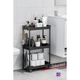 Mowo 3 Katlı Tekerlekli Banyo Rafı, Mutfak Rafı, Havluluk, Deterjanlık Makyaj Organizer - Siyah