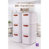 MOWO 6 Adet BigBox Kulplu 20 Lt Beyaz Dolap Düzenleyici Saklama Kutusu Sepet Organizer Oyuncak kutusu