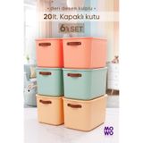 MOWO 6 Adet BigBox Kulplu 20 Lt Mix Renk Dolap Düzenleyici Saklama Kutusu Sepet Organizer Oyuncak kutusu