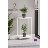 Mowo Home 2 Katlı Beyaz Çiçeklik Saksılık Dekoratif Saksı Standı Balkon Teras Salon Saksı Rafı 40x33 cm