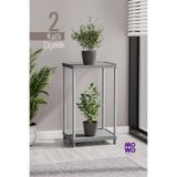 Mowo Home 2 Katlı Gri Çiçeklik Saksılık Dekoratif Saksı Standı Balkon Teras Salon Saksı Rafı 40x33 cm
