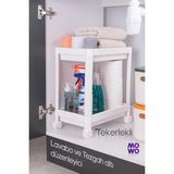 Mowo Home 2 Katlı Tekerlekli Düzenleyici Raf Beyaz, Banyo Dolabı, Mutfak Tezgah ve Evye Altı, Deterjanlık