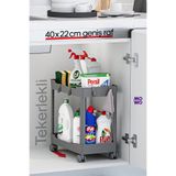 Mowo Home 2 Katlı Tekerlekli Düzenleyici Raf Gri, Banyo Dolabı, Mutfak Tezgah ve Evye Altı, Deterjanlık