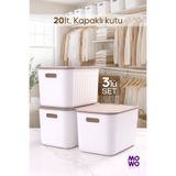 Mowo Home 20 Lt Beyaz 3 Adet Düzenleyici Kapaklı Kutu, Dekoratif Saklama Kutusu, Organizer