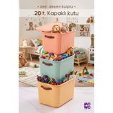 Mowo Home 3 Adet BigBox Kulplu 20 Lt Oyuncak Kutusu Dolap Düzenleyici Saklama Kutusu Sepet Organizer