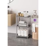 Mowo Home 3 Katlı Gri 40x33 Plastik Banyo Raf Sistemi, Mutfak Rafı, Kiler, Kitaplık Çok Amaçlı Düzenleyici