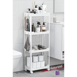 Mowo Home Beyaz 4 Katlı Tekerlekli Banyo Rafı Plastik Malzeme ile Modern Tasarım ve Ayarlanabilir Özellik