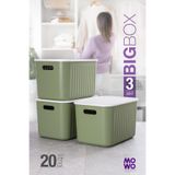 Mowo Home BigBox 20 Lt 3'lü Yeşil Dolap Düzenleyici Kapaklı Saklama Kutusu Sepet Organizer Oyuncak kutusu