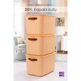 Mowo Home BigBox Kulplu 20 Lt 3' lü Sarı Dolap Düzenleyici Saklama Kutusu Sepet Organizer Oyuncak kutusu