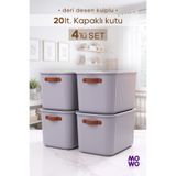 Mowo Home BigBox Kulplu 20 Lt 4' lü Gri Dolap Düzenleyici Saklama Kutusu Sepet Organizer Oyuncak kutusu