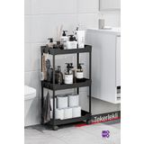 Mowo Home Mowo 3 Katlı Siyah Tekerlekli Banyo Rafı, Mutfak Rafı, Havluluk, Deterjanlık Makyaj Organizer Vesken