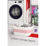Mowo Home Pembe Katlanabilir Silikon Çamaşır Sepeti, Akordiyon Katlanır Sepet, Yer Kaplamaz Katlanır Sepet