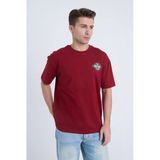Moxe Collection Erkek Oversize Baskılı Tişört Bordo Vintage Label