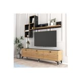 Moxen Mobilya Mt2 Mira Raflı Tv Sehpası - Kitaplıklı Tv Ünitesi Modern Sepet-bendir Mermer Desenli