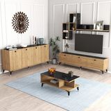 Moxen Mobilya Mtsk2 Mira Tv Ünitesi Raflı Dolaplı Orta Sehpası ve Konsol Takımı /yemek Odası Sepet-Bendir - 180*82*45 cm - Ceviz