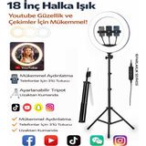 Moxti 18 Inç Kumandalı Işık LED 210 cm Tripod Youtuber Video Selfie Stüdyo Makyaj Tiktok Işığı Ring Light - Beyaz