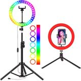 Moxti LED Işıklı Tripod 10 Inç Rgb Halka Youtuber Tiktok Makyaj Işığı Ayaklı Tripot Ring Fill Light - Beyaz
