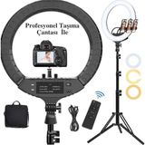 Moxti Profesyonel Stüdyo Işığı LED Işık Halkası 21 Inç 54 cm Ring Light Işığı ve 210 cm Monopod Güzellik Merkezi Taşıma Çantası - Beyaz