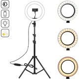 Moxti Ring Light LED Işıklı Tripod 10 Inç Halka Youtuber Tiktok Video Makyaj Işığı Ayaklı 10 Inç - Beyaz