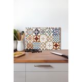 Mozaik Desenli Cam Kesme Tahtası, Silikon Ayaklı, Isıya Kırılmaya Dayanıklı, Sunum Kesim Tablası - 23 x 35 cm