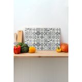 Mozaik Desenli Cam Kesme Tahtası, Silikon Ayaklı, Sunum Kesim Doğrama Tablası, Temperli ve Rodajlı - 23 x 35 cm