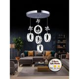 Mozaik Model 5'li Gümüş 3 Renk Modu Ledli Kristal Taşlı Modern Salon Mutfak Oturma Odası LED Avize