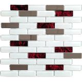 MozaiKristaL Mutfak Tezgah Arası 23X73X4MM. Beyaz-Gümüş Krom, Sedefli Bordo, 30X30CM. Fileli Kristal Cam Mozaik. ( 1 Kutu = 1 M2 Fiyatıdır ) - 23 x 73 - Çok Renkli