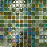 MozaiKristaL Mutfak Tezgah Arası, Banyo, Havuz, Sauna, Spa ve Iç ve Dış Dekorasyonda Tüm Yüzeyler Için, 25X25 mm ve Yeşil Karışım, 31,5X31,5 cm. Fileli Cam Mozaik. ( 10 File Karo = 1 M2 Fiyatıdır )