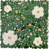 MozaiKristaL Mutfak Tezgah Arası, Banyo, Havuz, Sauna, Spa, Zemin, Duvar ve Yaşam Alanlarının Tüm Yüzeyleri Için Yeşil, Sarı, Beyaz Çiçek Desenli 31.5X31,5 cm Fileli Cam Mozaik.( 5 File = 0,5 M2 Fiyatıdır ) - 31,5 x 31,5 cm
