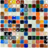 MozaiKristaL Mutfak Tezgah Arası, Havuz, Banyo, Sauna, Spa, ve Yaşam Alanlarının Tüm Yüzeyleri İçin. 25X25MM Çok Renkli. 31,5X31,5CM. Fileli Cam Mozaik. ( 1 M2 Fiyatıdır ) - Mozaik ölçüler: 25x25x5mm - File Ölçüsü: 31,5x31,5cm