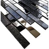 MozaiKristaL Mutfak Tezgah Arası ve Iç Dekorasyon Için 23X98X4 mm Simli Siyah ve Gümüş Krom Mix. Kristal Cam Mozaik - Cam ölçüleri: 23x98x4 mm. - File Karo ölçüsü: 30x30 cm