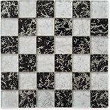 MozaiKristaL Mutfak Tezgah Arası ve İç Dekorasyon İçin Kristal Cam Mozaik. Cam Ölçüsü: 48X48X6 Mm. File Ölçüsü: 30X30 cm. ( 1 Koli = 1 m2 fiyatıdır. ) - Siyah - Beyaz - Gümüş