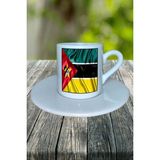Mozambik Ülke Bayrağı Bayrak Baskılı Türk Kahvesi Fincanı Tabaklı Kişiye Özel Model 1