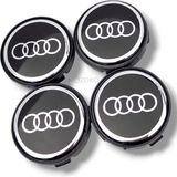 MOZOKO Audi Uyumlu 58/ 55 mm Siyah Geçmeli Jant Göbeği Kapak Seti, 4 Adet Krom Görünümlü