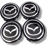 MOZOKO Mazda Uyumlu 58/55 mm Siyah Gümüş Geçmeli Jant Göbeği Kapak Seti, 4 Adet Krom Görünümlü