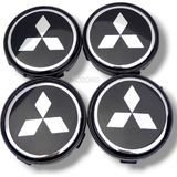 MOZOKO Mitsubishi Uyumlu 58/ 55 mm Siyah Gümüş Geçmeli Jant Göbeği Kapak Seti, 4 Adet Krom Görünümlü