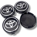 MOZOKO Toyota Uyumlu 58/55 mm Siyah Geçmeli Jant Göbeği Kapak Seti, 4 Adet Krom Görünümlü