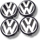 MOZOKO Volkswagen Uyumlu 56 mm Siyah Geçmeli Jant Göbeği Kapak Seti, 4 Adet Krom Görünümlü Jant Göbeği