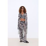 Mozto Eloria Zebra Baskılı Kruvaze Bağlamalı Tül Bluz - Beach / Plaj