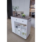 Mp Atelier Tekerlekli I Kahve Köşesi Dolabı Oval Kenarlı Mikrodalga ve Tost Makinesi Uyumlu, Modern Tasarım - Gri