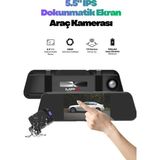 MPIA 5.5\" IPS Dokunmatik Ekran Çift Kameralı Araç Içi Dikiz Aynası Kamera Seti – 1080P Full Hd Gece Görüşlü 170° Geniş Açı - Siyah