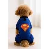 MPZ PETS Kedi ve Köpek Kıyafeti & Elbisesi Saks Mavi 4 Bacak Tulum Superman XS