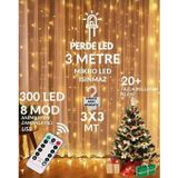MR 300 Ledli 10 Saçaklı Sarı Led Kumandalı 8 Modlu Perde Led Peri Mutfak Işık Dekoratif Lamba Özel Gün Doğum Günü Parti Yılbaşı Süsü