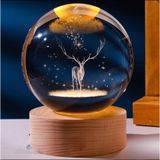 MR 3D Kristal Cam Küre, Ahşap Soketli Gece Lambası,LED, sevgiliye hediye, Noel, Öğretmenler Günü, Özel Tasarım Harika bir hediye (Geyik)