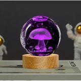 MR 3D Kristal Cam Küre Renk Değiştiren Işıklı Cam Küre Ahşap Soketli Gece Lambası, Özel Tasarım,Harika bir hediye (Mantar)