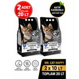 MR.CAT HAPPY Aktif Karbonlu Bentonit Kedi Kumu Güçlü Topaklanan Koku Kontrolü %99,5 Tozsuz 2 x 10 Lt 20 Lt